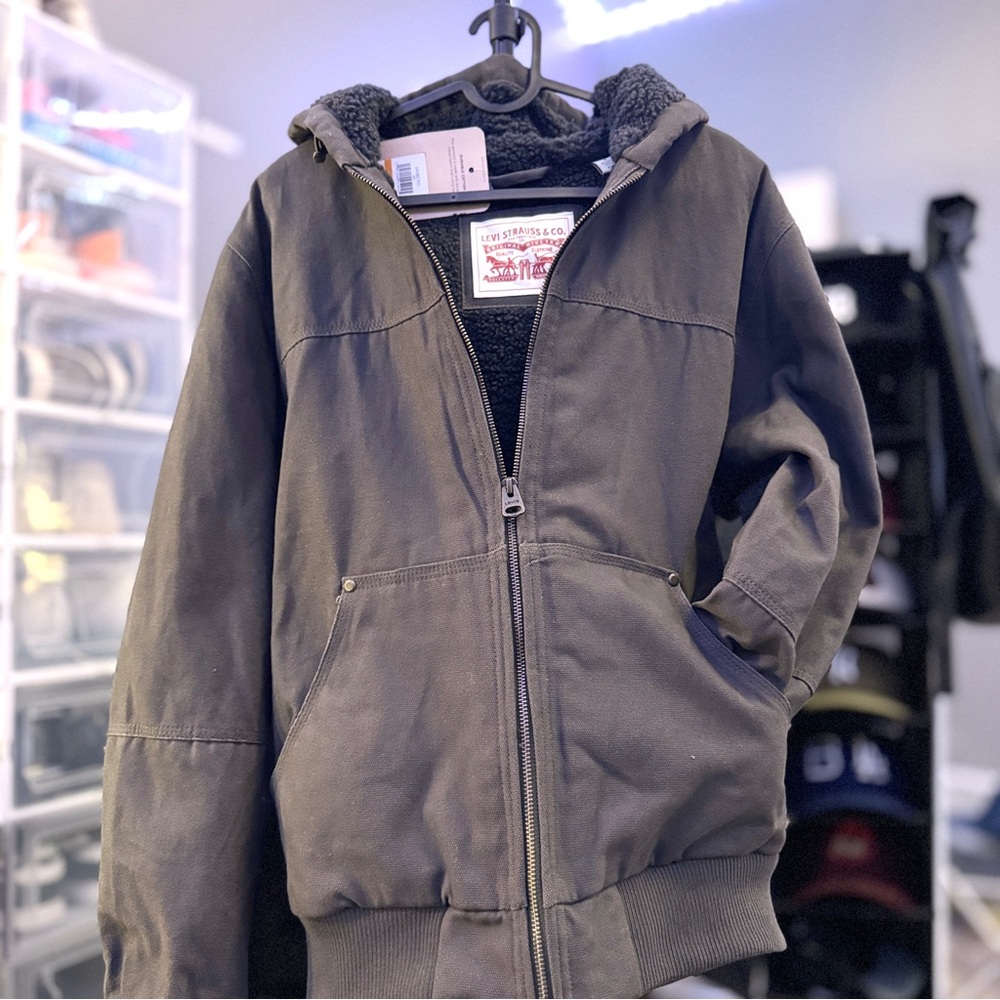 Levi's Strauss Sherpa Lined, Hooded, Canvas Jacket in Olive